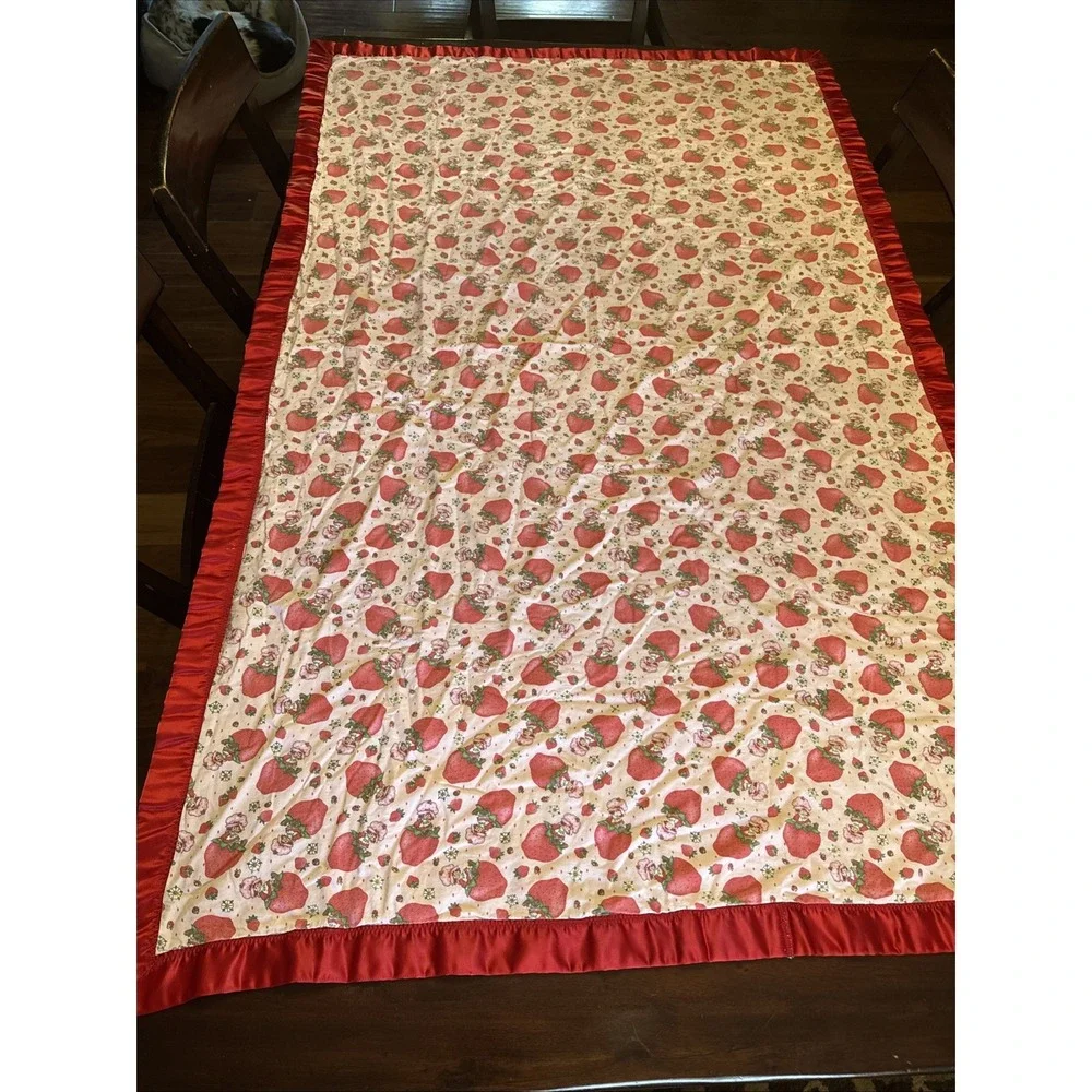 Vintage‎ 70s Strawberry Shortcake Flannel Blanket with Satin Trim Toddler Girls